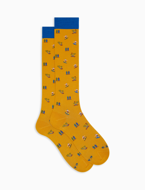 Men's long yellow cotton socks with surfing motif - Socks | Gallo 1927 - Official Online Shop