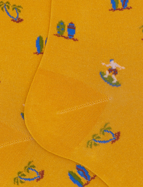Men's long yellow cotton socks with surfing motif - Socks | Gallo 1927 - Official Online Shop