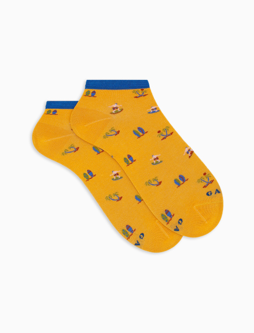 Men's yellow cotton ankle socks with surfing motif - Invisible | Gallo 1927 - Official Online Shop