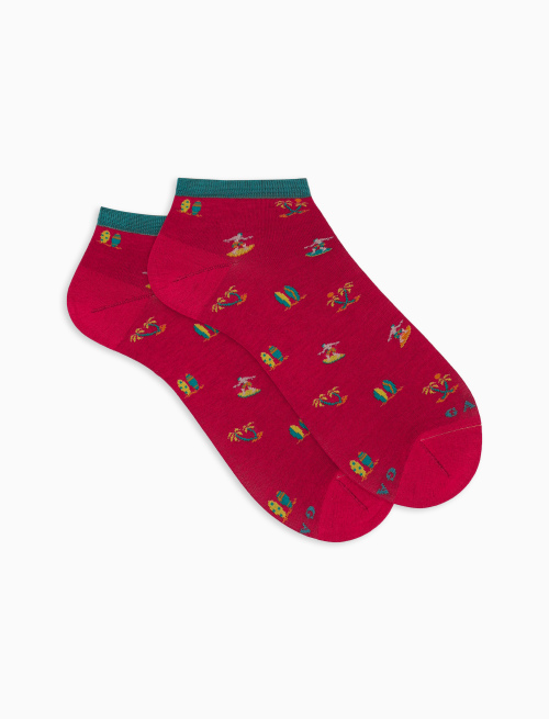 Men's fuchsia cotton ankle socks with surfing motif - Invisible | Gallo 1927 - Official Online Shop