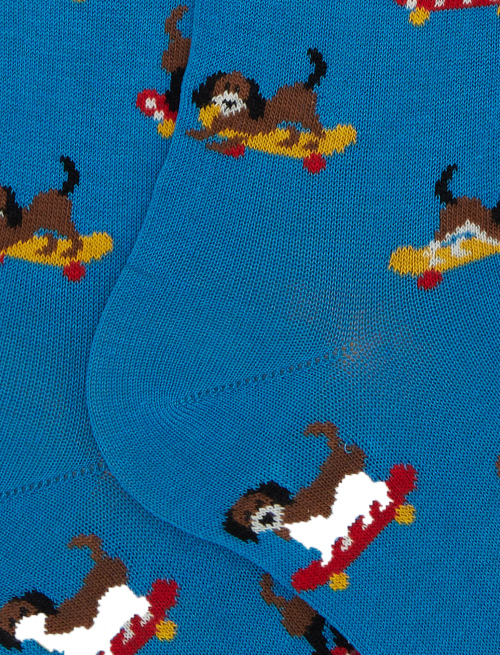 Men's long light blue cotton socks with dog motif - Man | Gallo 1927 - Official Online Shop