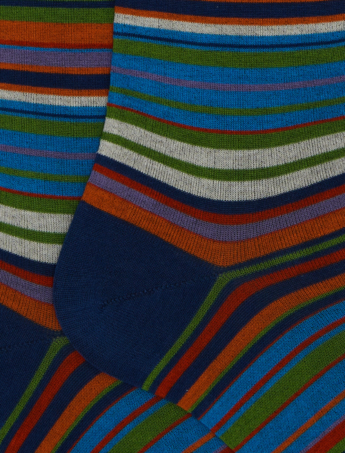 Men's long blue cotton socks with 7-colour pinstripe pattern - Man | Gallo 1927 - Official Online Shop