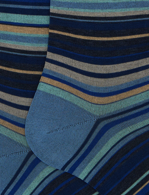 Men's long blue cotton socks with 7-colour pinstripe pattern - Man | Gallo 1927 - Official Online Shop