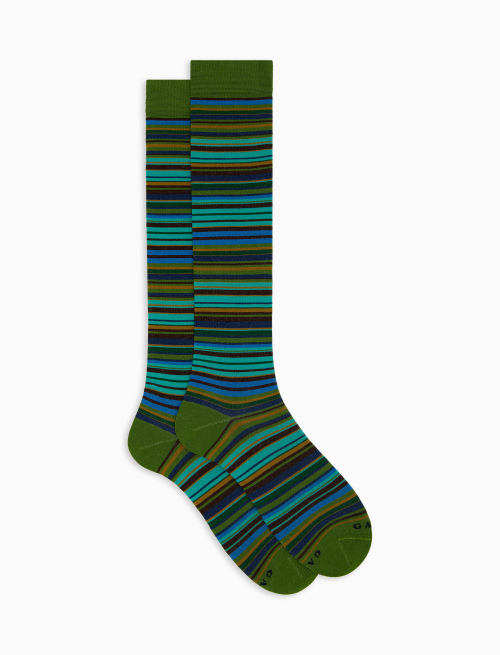 Men's long green cotton socks with 7-colour pinstripe pattern - Man | Gallo 1927 - Official Online Shop