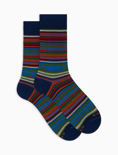 Men's short blue cotton socks with 7-colour pinstripe pattern - The SS Edition | Gallo 1927 - Official Online Shop