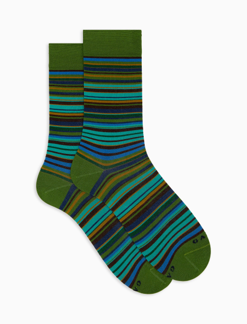 Men's short green cotton socks with 7-colour pinstripe pattern - The SS Edition | Gallo 1927 - Official Online Shop