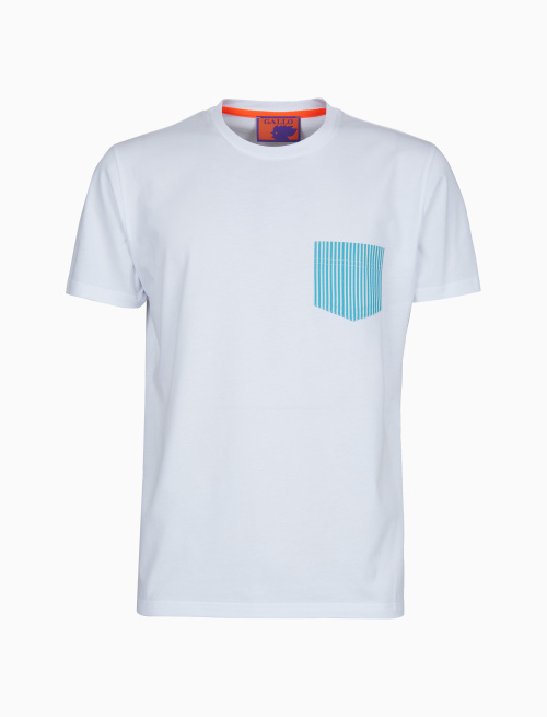 Men's plain white cotton crew-neck T-shirt with seersucker breast pocket - T-Shirts | Gallo 1927 - Official Online Shop