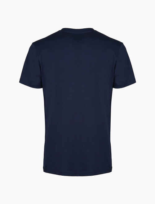 Men's plain blue cotton crew-neck T-shirt with seersucker breast pocket - Clothing | Gallo 1927 - Official Online Shop