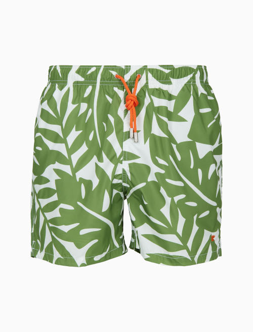 Men's green swimming shorts with two-tone leaf motif - Beachwear | Gallo 1927 - Official Online Shop
