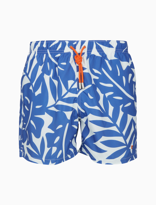 Men's light blue swimming shorts with two-tone leaf motif - Beachwear | Gallo 1927 - Official Online Shop