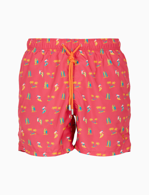 Men's fuchsia swimming shorts with surfer pattern - Beachwear | Gallo 1927 - Official Online Shop