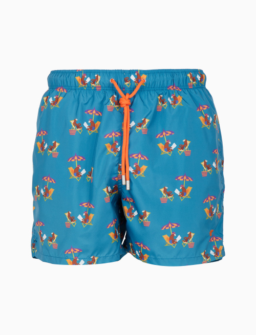 Men's light blue swimming shorts with beach monkey motif - Beachwear | Gallo 1927 - Official Online Shop
