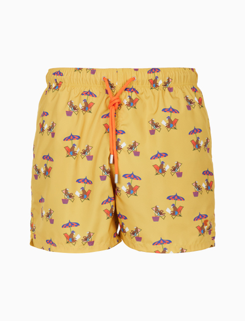 Men's yellow swimming shorts with beach monkey motif - Beachwear | Gallo 1927 - Official Online Shop