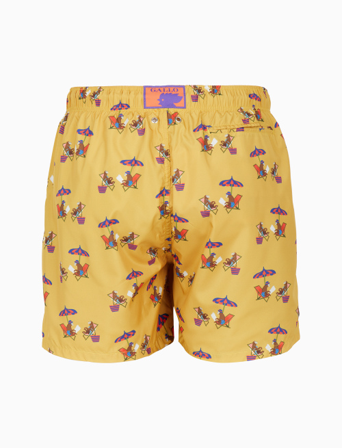 Men's yellow swimming shorts with beach monkey motif - Beachwear | Gallo 1927 - Official Online Shop
