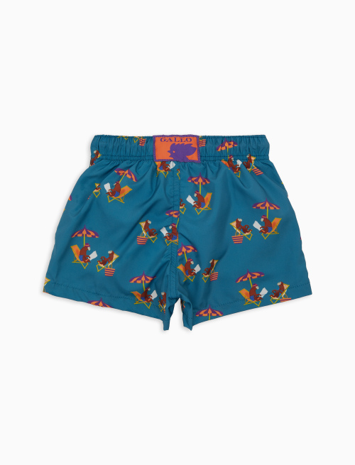 Kids' light blue swimming shorts with beach monkey motif - Beachwear | Gallo 1927 - Official Online Shop