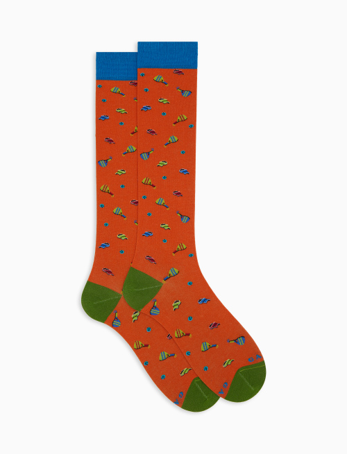 Men's long orange cotton socks with padel motif - New In | Gallo 1927 - Official Online Shop