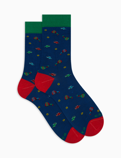 Men's short blue cotton socks with padel motif - New In | Gallo 1927 - Official Online Shop