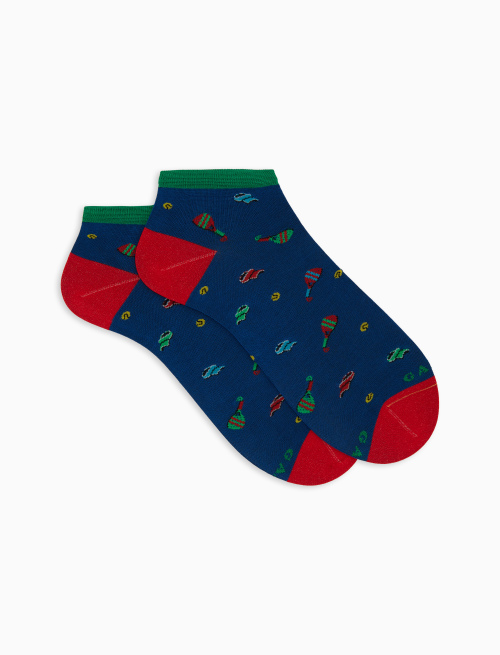 Men's blue cotton ankle socks with padel motif - Invisible | Gallo 1927 - Official Online Shop