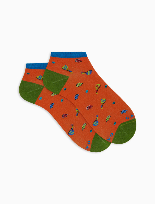 Men's orange cotton ankle socks with padel motif - Invisible | Gallo 1927 - Official Online Shop