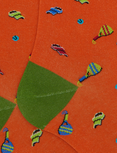 Women's long orange cotton socks with padel motif - Woman | Gallo 1927 - Official Online Shop