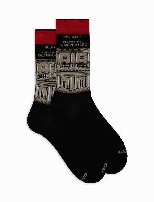 Men's short black light cotton socks patterned square of the Milan Quadrilateral - Man | Gallo 1927 - Official Online Shop