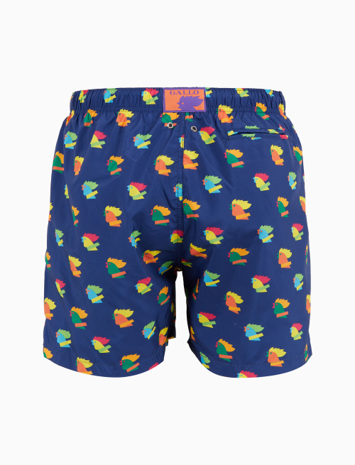 Men's blue swimming shorts with multicoloured rooster motif - Man | Gallo 1927 - Official Online Shop