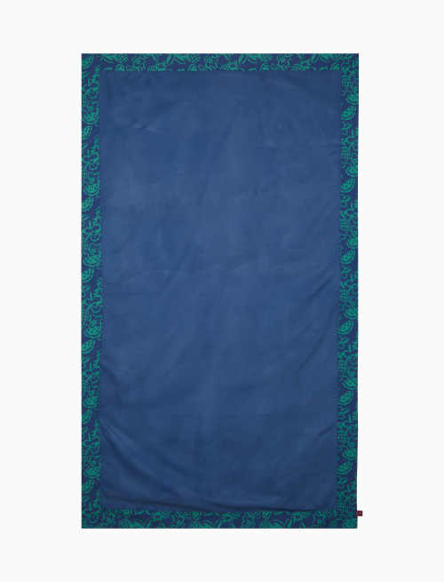 Plain blue unisex beach towel with flower, pineapple and watermelon patterned edge - Beachwear | Gallo 1927 - Official Online Shop