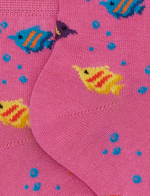 Kids' super short pink cotton socks with striped-fish motif - Socks | Gallo 1927 - Official Online Shop