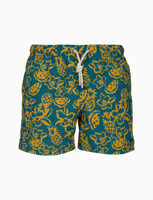 Men's light blue swimming shorts with pineapples, watermelon and flower motif - Beachwear | Gallo 1927 - Official Online Shop