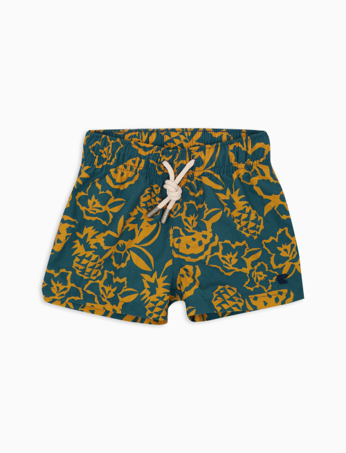 Kids' light blue swimming shorts with pineapples, watermelon and flower motif - Beachwear | Gallo 1927 - Official Online Shop