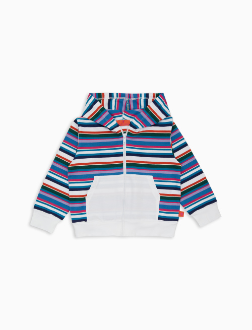 Kids' white cotton hoodie with multicoloured stripes - Boys Clothing | Gallo 1927 - Official Online Shop
