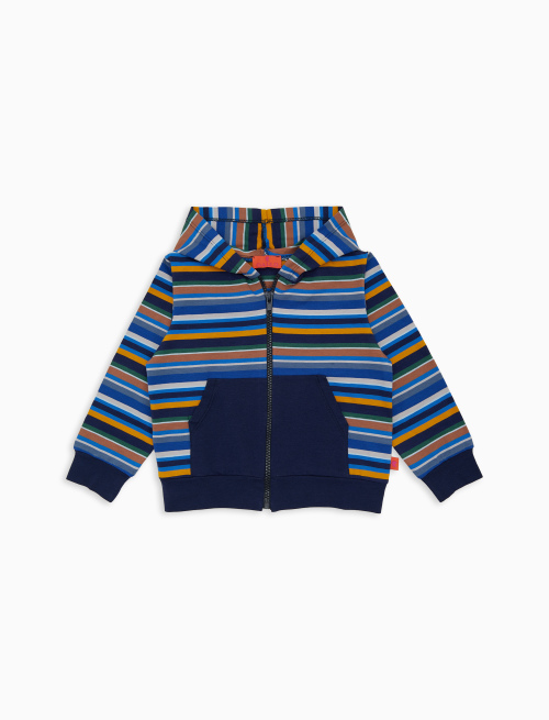 Kids' blue cotton hoodie with multicoloured stripes - Boys Clothing | Gallo 1927 - Official Online Shop