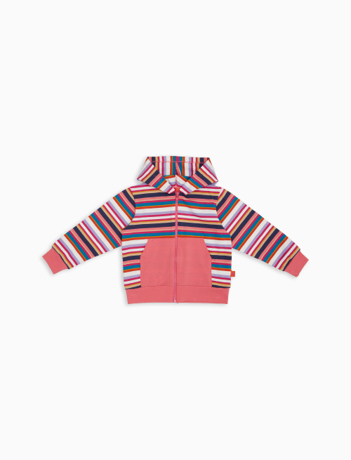 Felpa con cappuccio bambino cotone righe multicolor bianco - Abbigliamento Bambina | Gallo 1927 - Official Online Shop