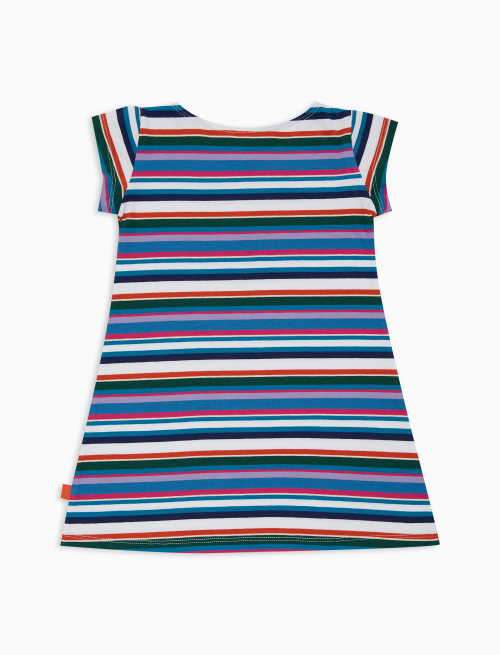 Vestito a trapezio bambina cotone maniche righe multicolor bianco - Abbigliamento | Gallo 1927 - Official Online Shop