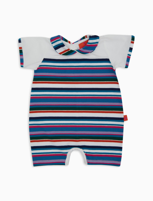 Kids' white cotton romper with multicoloured striped collar - Multicolor | Gallo 1927 - Official Online Shop
