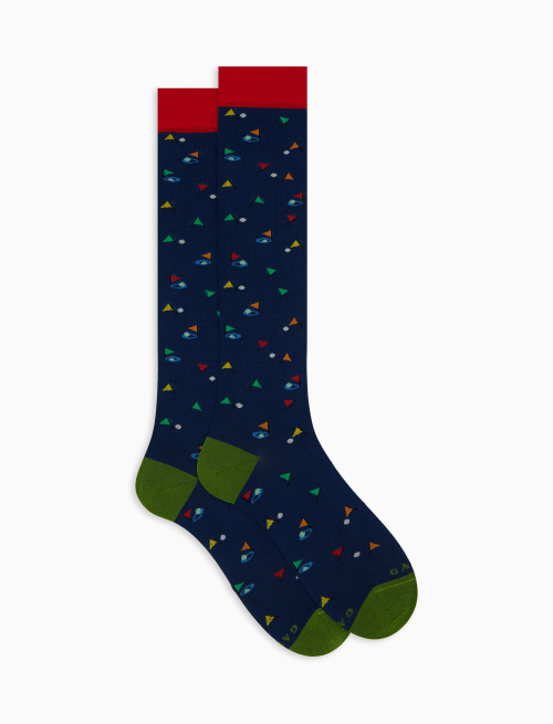 Men's long blue cotton socks with golf motif - New In | Gallo 1927 - Official Online Shop
