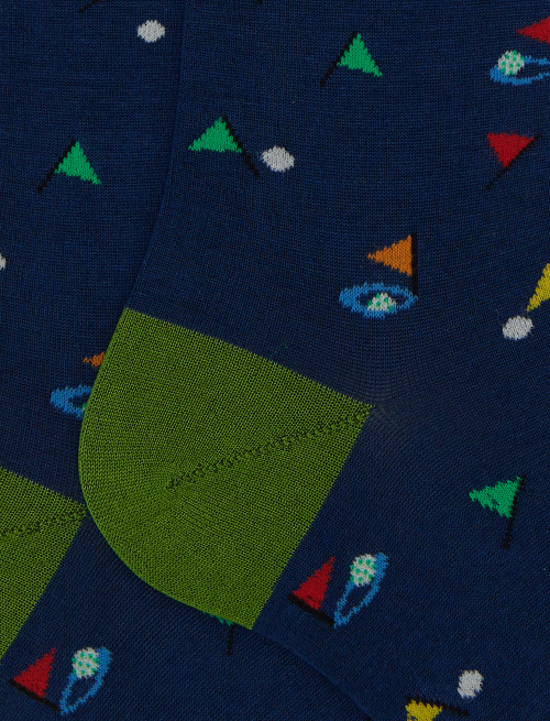 Men's long blue cotton socks with golf motif - Man | Gallo 1927 - Official Online Shop