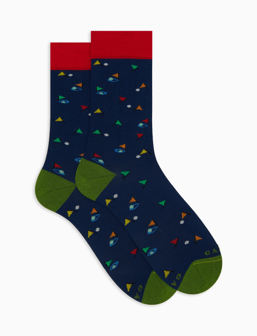 Men's short blue cotton socks with golf motif - New In | Gallo 1927 - Official Online Shop