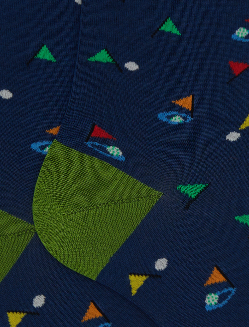 Men's short blue cotton socks with golf motif - Man | Gallo 1927 - Official Online Shop