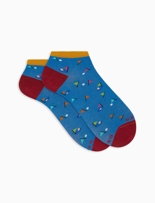 Men's light blue cotton ankle socks with golf motif - Invisible | Gallo 1927 - Official Online Shop