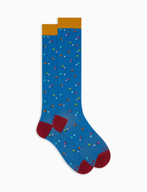 Women's long light blue cotton socks with golf motif - New In | Gallo 1927 - Official Online Shop