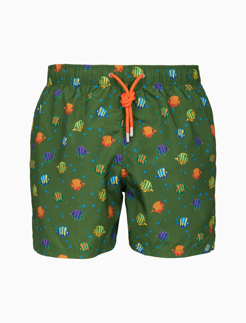 Men's green swimming shorts with striped fish motif - Beachwear | Gallo 1927 - Official Online Shop