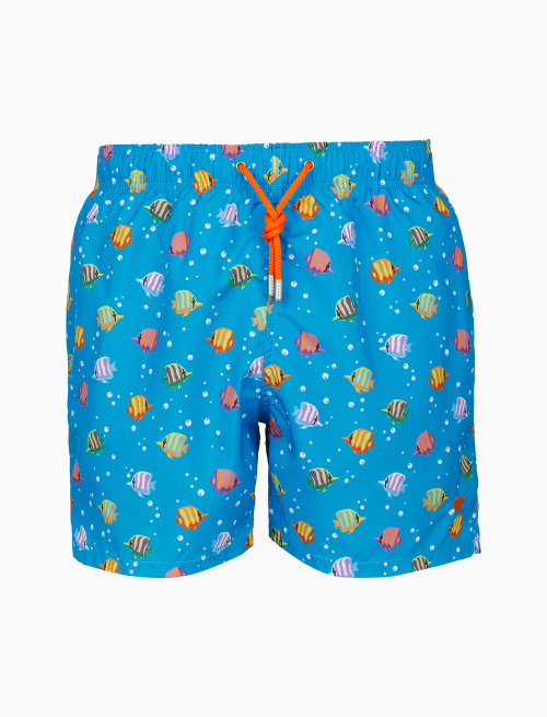 Men's light blue swimming shorts with striped fish motif - Beachwear | Gallo 1927 - Official Online Shop