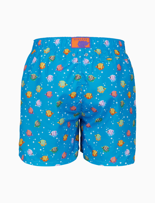 Men's light blue swimming shorts with striped fish motif - Beachwear | Gallo 1927 - Official Online Shop