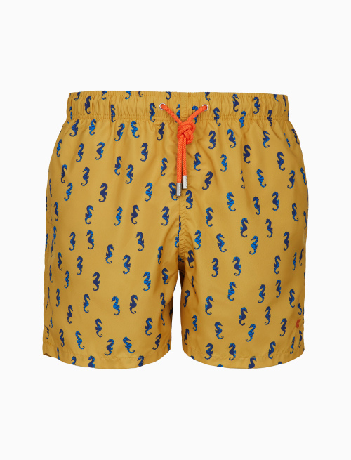 Men's yellow swimming shorts with sea horse pattern - Beachwear | Gallo 1927 - Official Online Shop