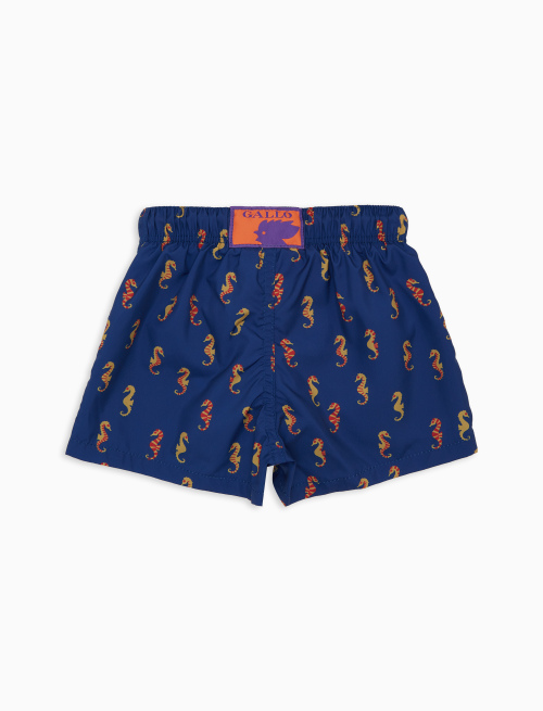 Kids' blue swimming shorts with sea horse pattern - Beachwear | Gallo 1927 - Official Online Shop