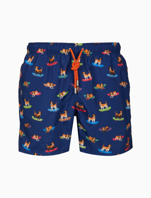 Men's blue swimming shorts with dog motif - Beachwear | Gallo 1927 - Official Online Shop