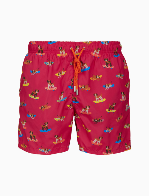 Men's fuchsia swimming shorts with dog motif - Beachwear | Gallo 1927 - Official Online Shop