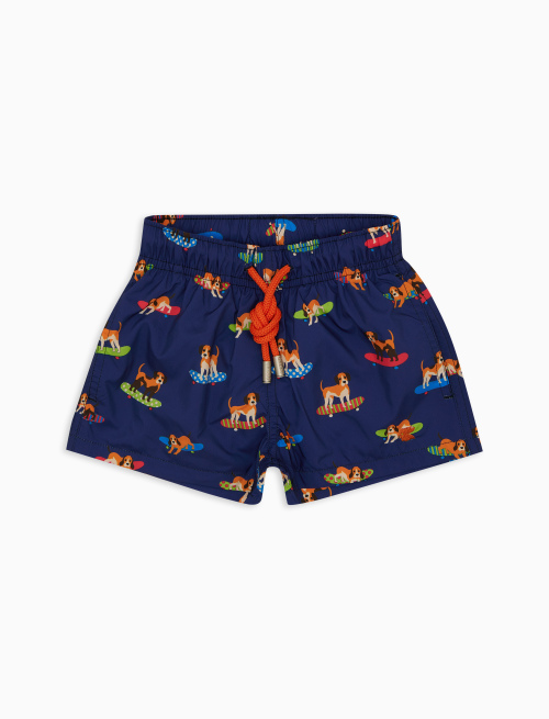 Kids' blue swimming shorts with dog motif - Boys beachwear | Gallo 1927 - Official Online Shop