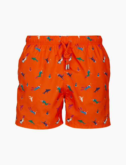 Men's orange swimming shorts with diving motif - Beachwear | Gallo 1927 - Official Online Shop